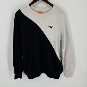 Aviator Nation Split Colorblock Black White Sweatshirt Crewneck Unisex Small